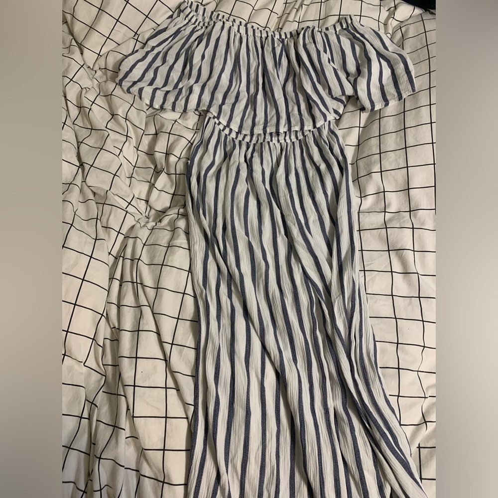 blue and white striped jumpsuit!!
